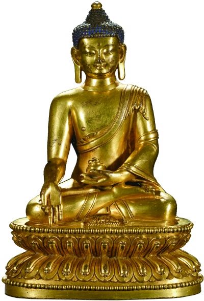 14、15世纪 铜鎏金药师佛坐像