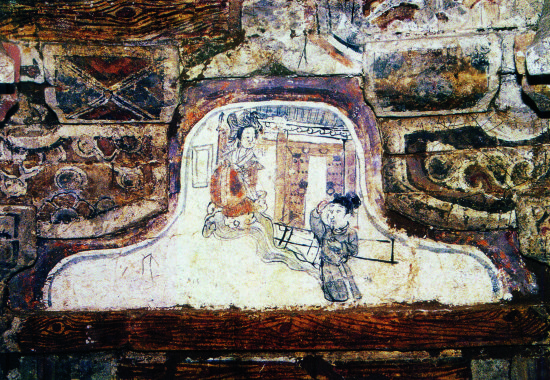 图9、河南登封黑山沟宋墓壁画中的织女升天图