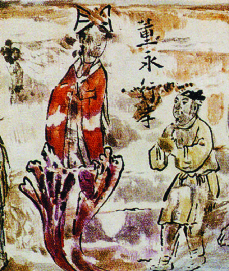 图10、河南荥阳孤柏嘴宋墓壁画中的织女升天图