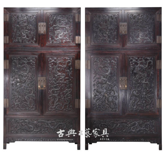 清乾隆 紫檀高浮雕九龙西番莲纹顶箱式大四件柜，成交价9315万元。