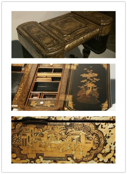 清代黑漆描金缝纫台局部细节图 （广州博物馆藏）