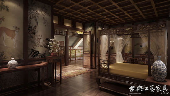 下一个十年，当代传统家具艺术风格有望形成。图为上海航管红木展厅（效果图）。