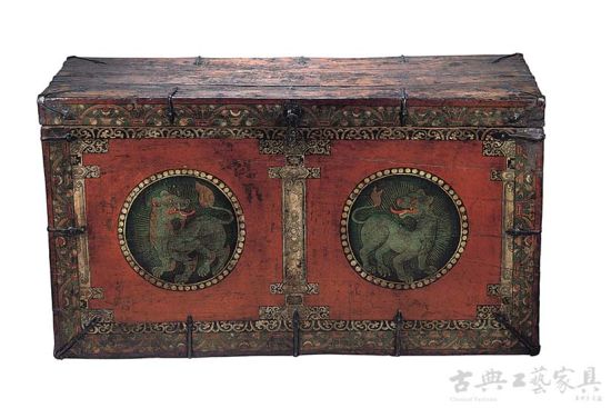 西藏西部 彩绘双狮图木箱  十六世纪