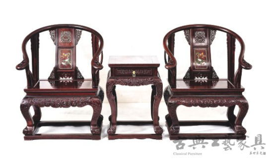 林福星设计作品：镶玉石皇宫椅三件套