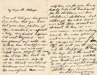 马克思的夫人燕妮写给奥尔索普的信的手迹
