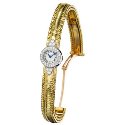 卡地亚“Montre Bracelet Dame”黄金、铂金、钻石腕表 1958年 圆形铂金抛光表壳