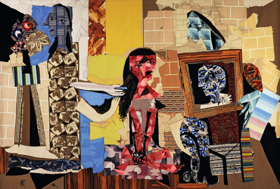毕加索(1881 -1973 )，《梳妆的女人们》，1976 -1977（依据1938 年拼贴画原作以及1967 年黑白摄影），高经织机制成的羊毛壁挂（法国高比林工厂）