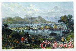 1850年厦门看鼓浪屿印刷铜版画。
