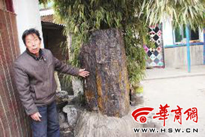 王安康在河边发现的“硅化木”。本报记者 贾凡 摄 