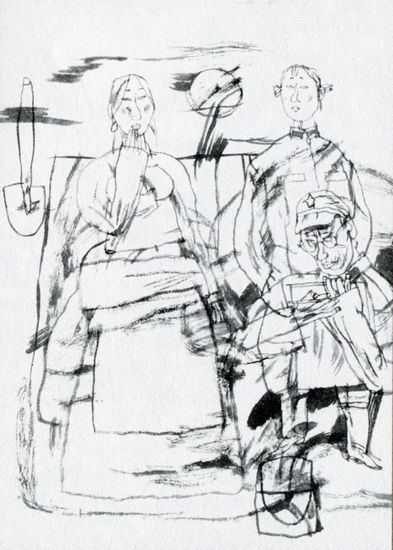 画家施大畏为严歌苓中篇小说《白麻雀》（刊于《上海文学》2004年第1期）所绘插图。
