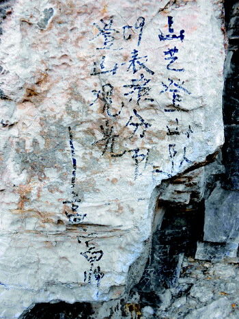 大佛头西侧崖壁的“高富帅”留言。