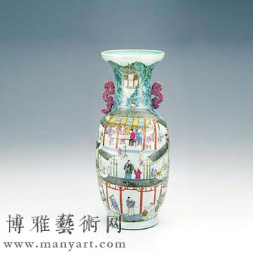 粉彩窑工制瓷图瓶（清）