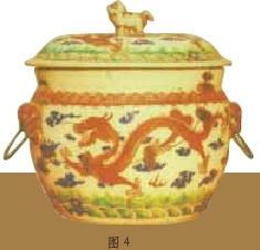 清晚期矾红粉彩海水龙纹粥罐