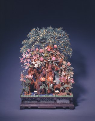 木雕仙人玉石花卉盆景