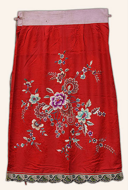 红花绸花卉纹筒裙