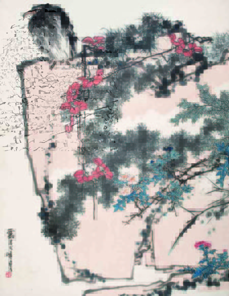 潘天寿 鹰石山花图 182.3x141.8cm