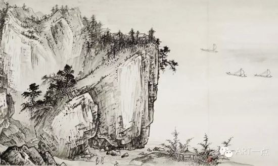 　　傅申临夏圭溪山清远图卷(局部)