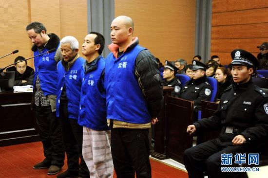 1月6日，涉嫌盗掘、倒卖三峡珍贵文物的4名被告人在法庭上。