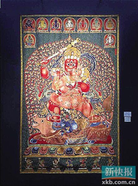 明永乐御制红阎摩敌刺绣唐卡 335.3cm×213.4cm