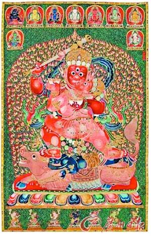 美国私人珍藏 明永乐御制红阎摩敌刺绣唐卡。