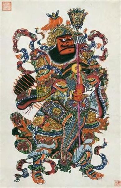 年画－尉迟恭沥粉金门神。