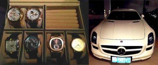 钟雄在微信上分享的豪车和名表。澎湃新闻徐其勇 图
