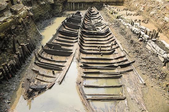 广州北京南路一工地发现古船遗址 广州市考古所供图