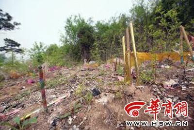 昨日，卫青墓周围随处可见祭拜残留物及塑料袋等垃圾 本报记者 文稳翔 摄