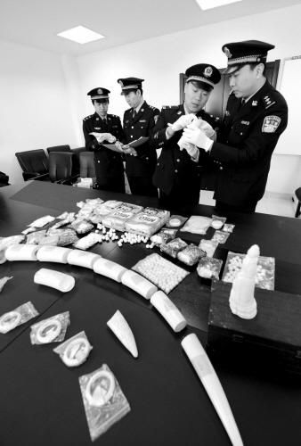 沈阳海关清点查获的象牙及制品
