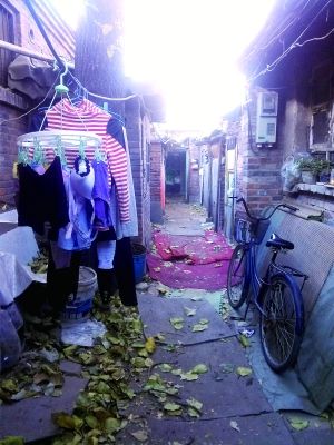 小胡同内晾晒着许多衣物。