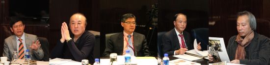 第三届百人会英才奖（艺术）终审会委员（左起依次为：周昌新、王镛、许杰、曾宪章、牛克诚）