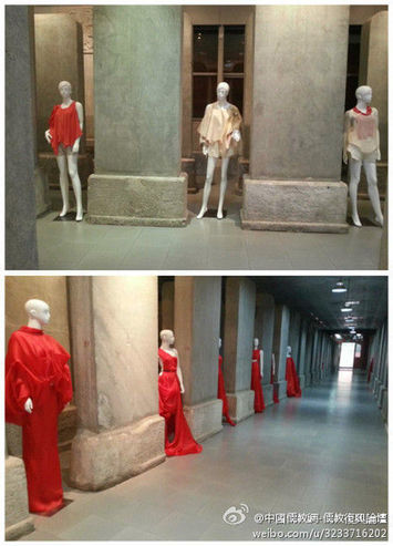 北京孔庙碑林摆放几十个红衣女模引争议