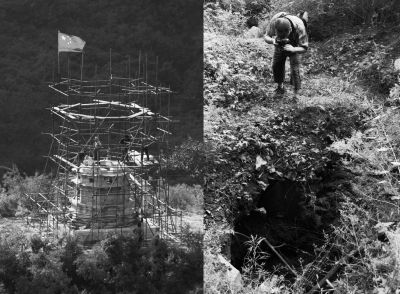 就在修复工程不远处，盗洞证实盗墓贼仍在活动 摄/记者 崔毅飞