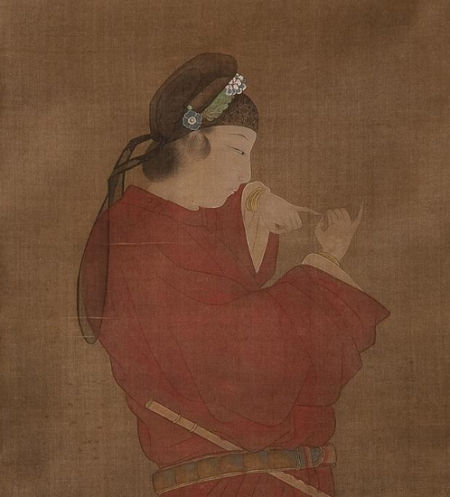 藏于日本的唐代古画摹本，画中唐代宫廷中着男装的女官形象，有助于了解上官婉儿那个年代女官的装束。
