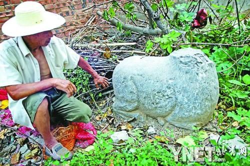 当地村民以前发现的石羊残身供图/CFP