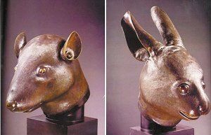 此次将回国的鼠首、兔首，为北京圆明园流失的十二生肖青铜像中的两件