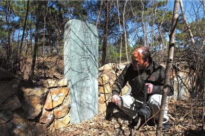 柳哲正在考察墓碑。京华时报记者谭青摄/视频