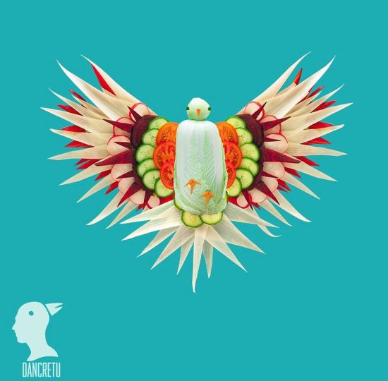 用简单食材做成的雕塑造型