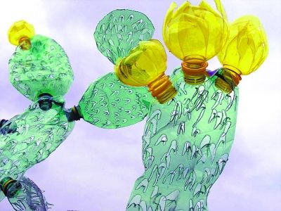 艺术家用废弃饮料瓶做成的雕塑作品