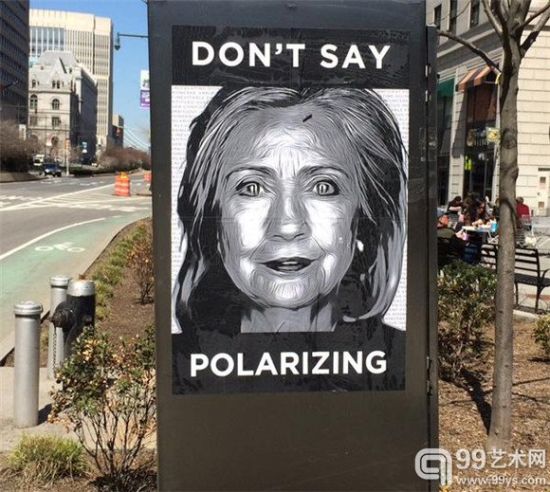 纽约街头反对希拉里竞选的艺术海报