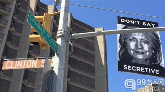 纽约街头反对希拉里竞选的艺术海报