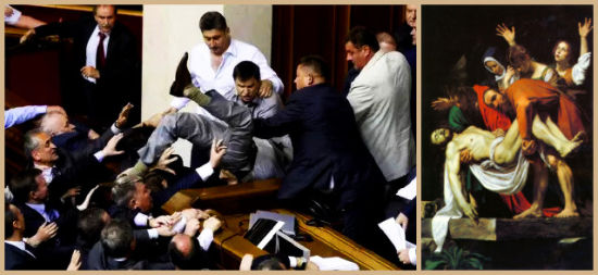 　　人物、构图、情绪.。。右图为卡拉瓦乔的《基督下葬》