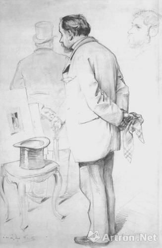 保罗·马太(Paul Mathey)，埃德加·德加肖像，1882，铅笔，48x31.5 cm，美国国家艺术馆，华盛顿，保罗-梅隆(Paul Mellon。)夫妇藏。上写：“献给我的朋友德加”。