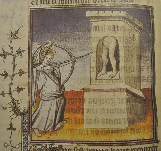 维纳斯用箭瞄准“门洞”，《玫瑰传奇》插图，1420年，巴黎