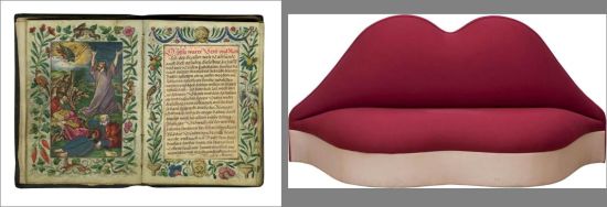 Les Enluminures 古书店 丢勒 祈祷书(1507-1521) Patrick Derom Gallery 与 达利 梅·维斯唇型沙发(1936-1970)