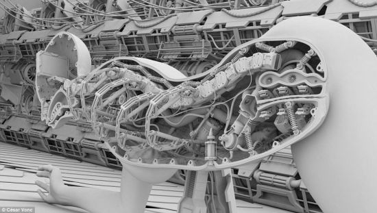 法艺术家绘制未来派女机器人剖面图：另类性感