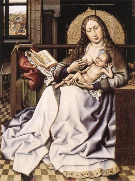 罗伯特·康平追随者作品《烤火炉的圣母子》(约1440)