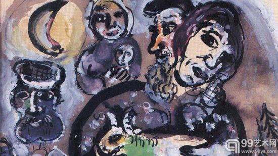 马克·夏卡尔（Marc Chagall）的《农民》（Les Paysans）局部