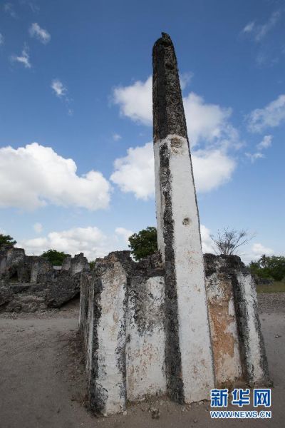 这是11月26日在坦桑尼亚巴加莫约东南的卡奥莱遗迹拍摄的一个13世纪的穆斯林领袖的坟墓。