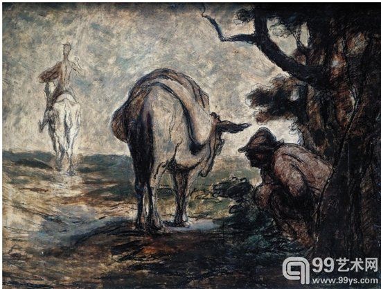 杜米埃 唐·吉柯德与桑丘 加水彩素描